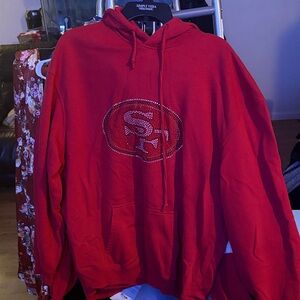 Women's Red Embellished Hoodie